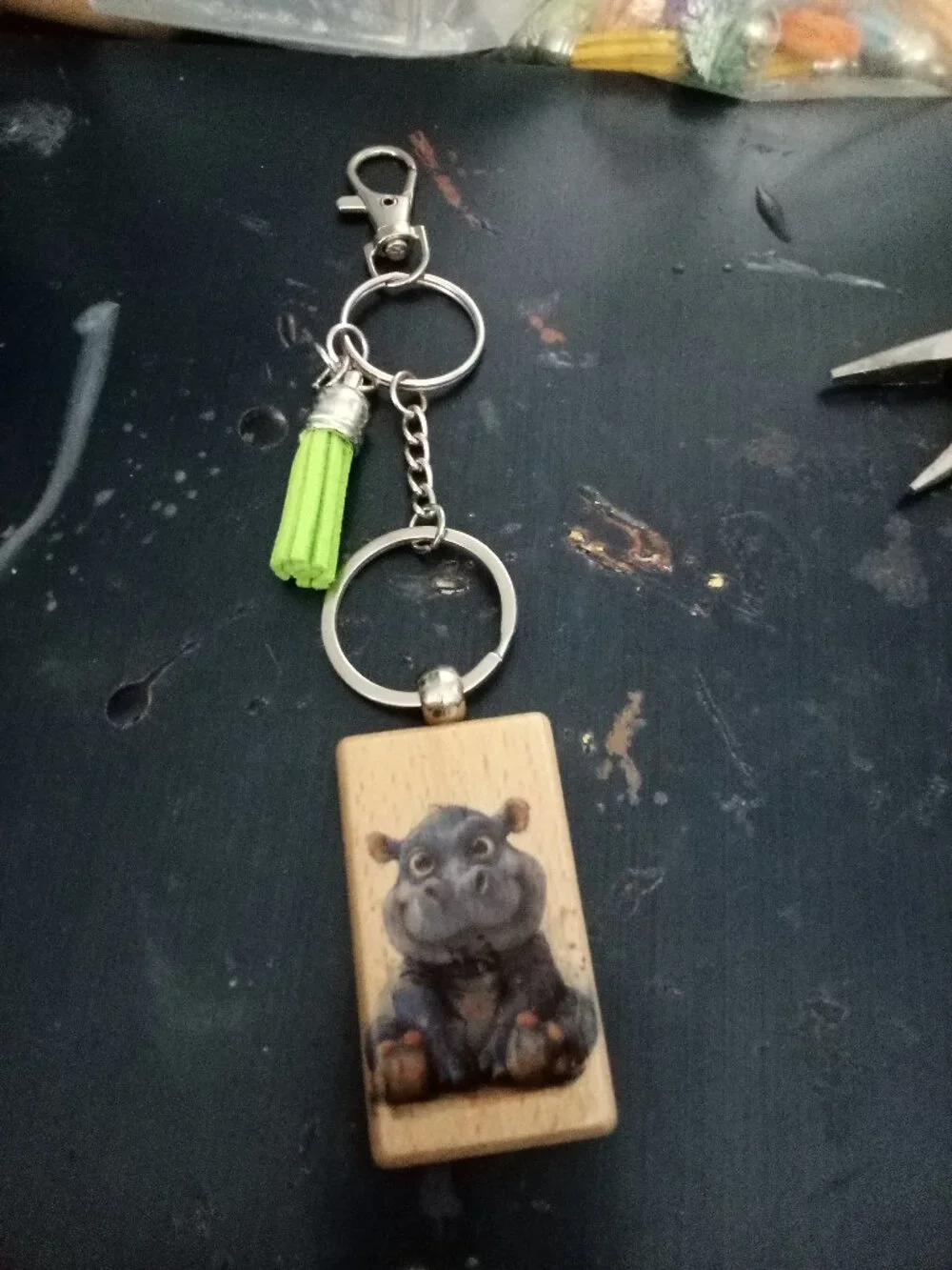 Handmade Hippo Bag Charm with Tassel